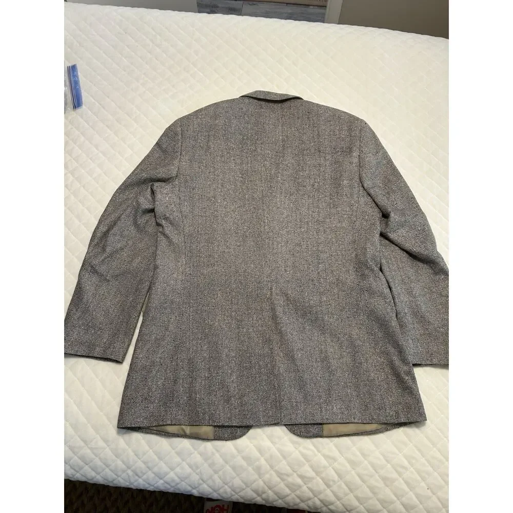 Meeting Street Mens 42L 100% Silk‎ Blazer Gray Tan Tweed Sports Coat Work Jacket